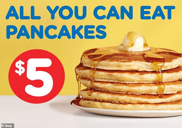 There are two variations on the deal. Order a breakfast combo and get unlimited pancakes. Or, if you just want pancakes, pay $5 for an unlimited supply