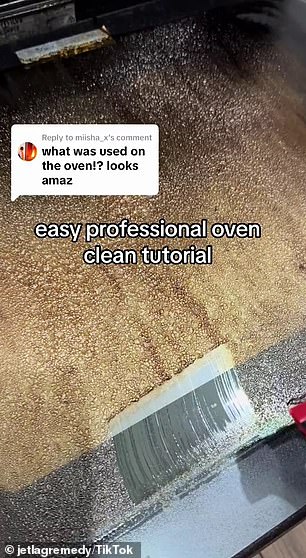 Previously: She used two products: the Easy Off Heavy Duty Oven Spray and a $5 glass scraper from Bunnings