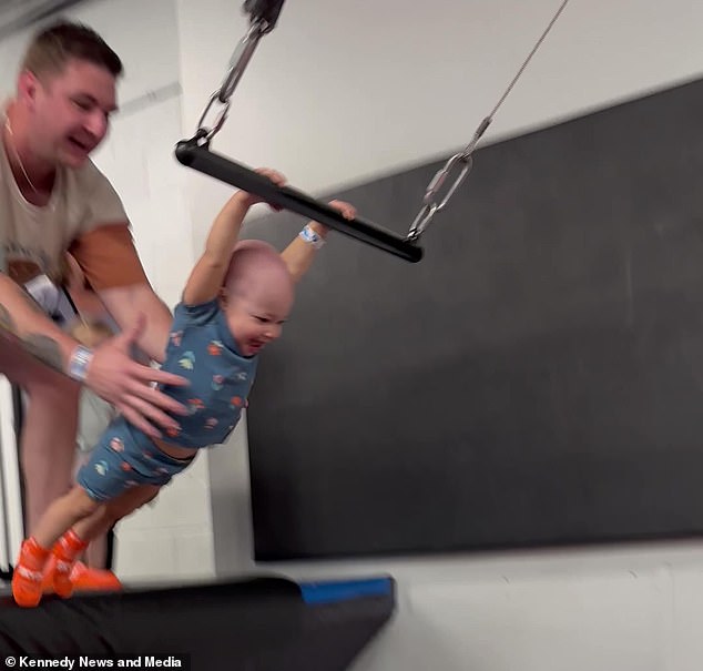 Reighlynn Provo's father, Jarrett, 30, helped his daughter grab the trapeze before releasing her to swing 20 feet forward and back on April 17, 2024