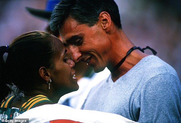 In the 1990s, Freeman had a long-term relationship with her athletics coach and manager Nic Bideau (right). Nic helped coach Cathy to her 400m gold medal at the 2000 Sydney Olympics, and was seen passionately celebrating her victory