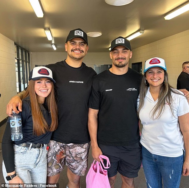 New details have emerged about Latrell Mitchell's weekend in Dubbo (Mitchell and Isaiah Tass pictured with fans at a local football field)