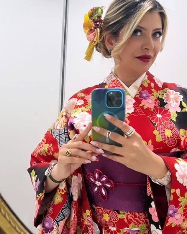 The 41-year-old is accused of supplying the ketamine that killed actor Matthew Perry in October 2023. She is pictured here during a trip to Japan just weeks after his death.