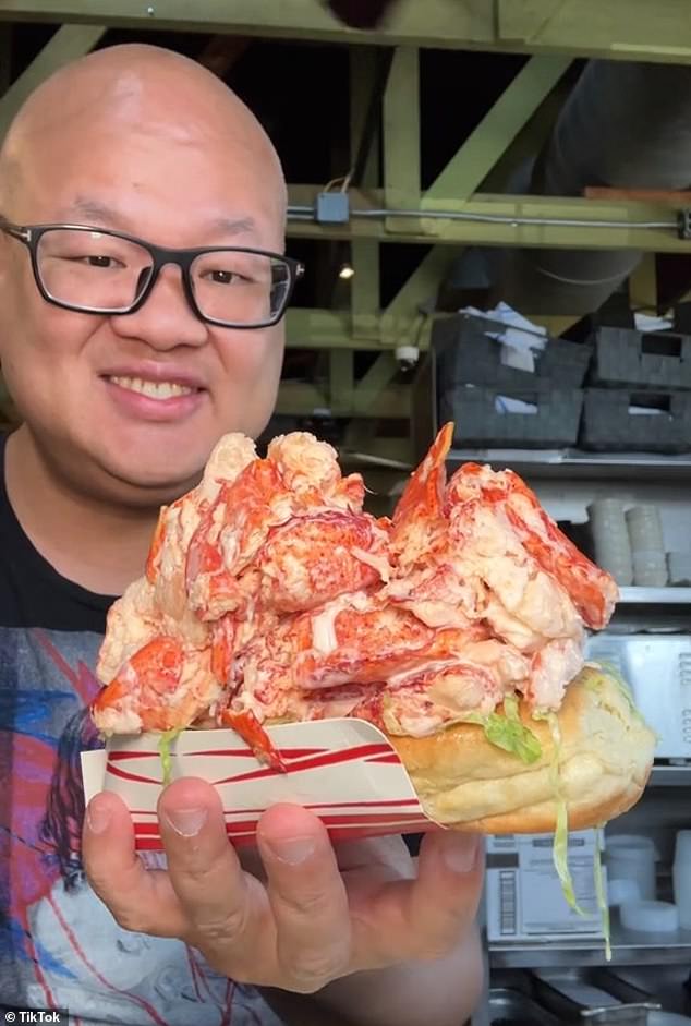 The decadent sandwich comes with 16oz of fresh lobster meat in a bun with lettuce, mayonnaise, fries and coleslaw