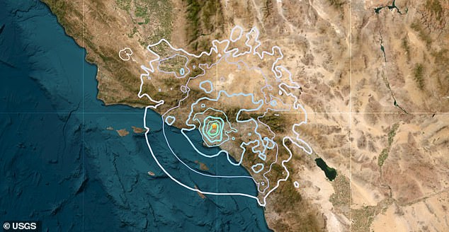 Above is a map of the 4.4 magnitude earthquake that struck the Los Angeles area on Monday, taken from a location near LA's Chinatown