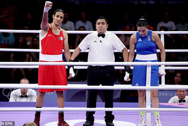 Carini pulled out of her Olympic women's welterweight bout against Imane Khelif (left) in tears after just 46 seconds