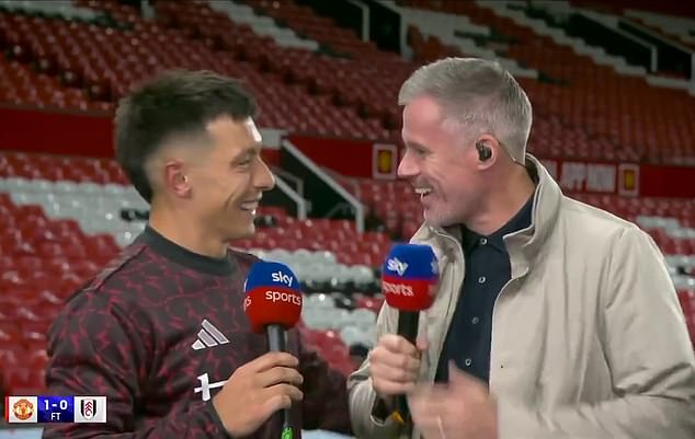 Jamie Carragher and Lisandro Martinez share light hearted confrontation by comparing