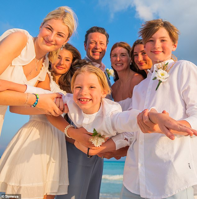 The 49-year-old TV chef has five children - Poppy Honey, 22, Daisy Boo, 21, Petal Blossom, 15, Buddy Bear, 13, and River Rocket, eight - with his wife Jools, also 49.