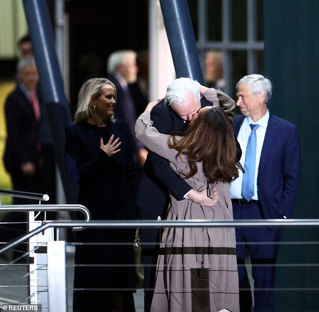 WikiLeaks founder Julian Assange kisses his wife Stella Assange upon arrival in Canberra, Australia, on June 26, 2024