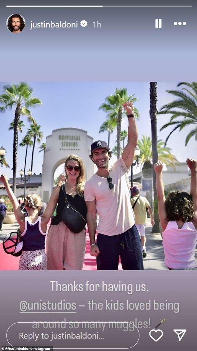 Justin Baldoni brushed aside the drama surrounding his alleged feud with It Ends With Us star Blake Lively while enjoying a fun day with his family at Universal Studios in LA this week.