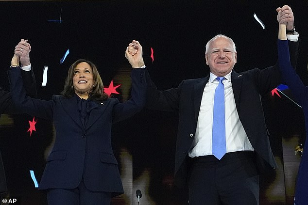 Team effort: Vice President Kamala Harris is being criticized for including her running mate Tim Walz in her CNN interview, her first since Joe Biden ended his campaign