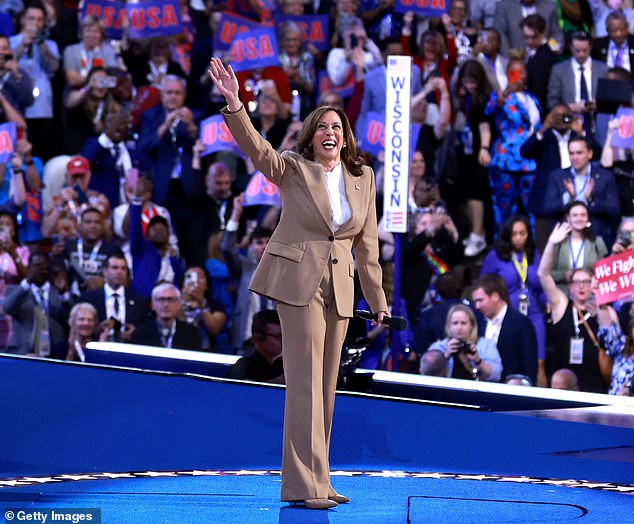 Vice President Kamala Harris arrives at the United Center on Monday