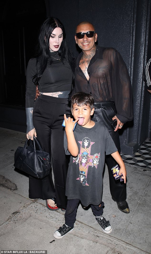 Kat Von D, 42, helped her husband Rafael Reyes celebrate his 50th birthday with their 5-year-old son Leafar Von Drachenberg Reyes at Craig's in West Hollywood on Thursday