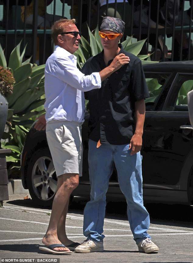 Kevin Costner, 69, gave his 17-year-old son Cayden a hug after lunch in Summerland, California, on Monday. The actor and his children are rarely seen together in public