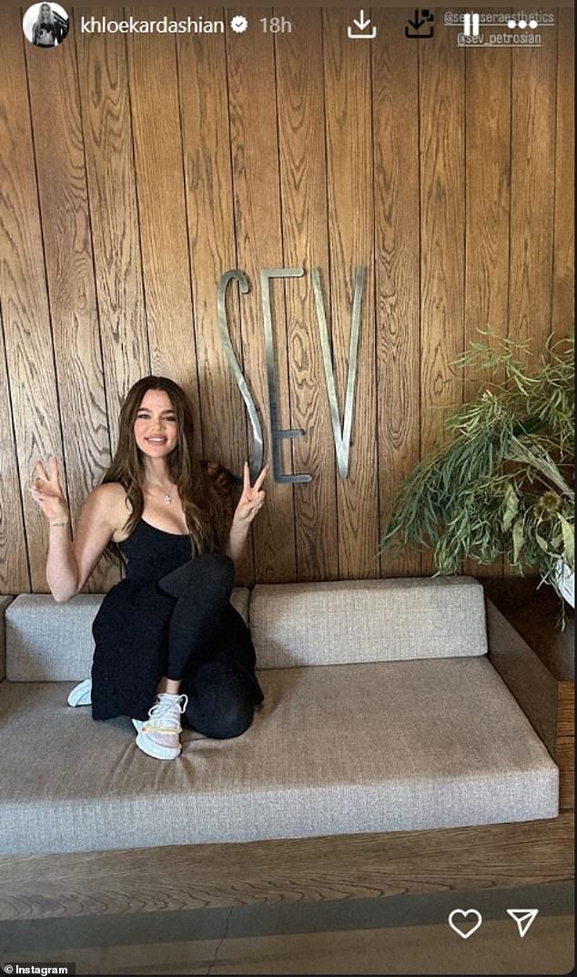 Khloe Kardashian posed at the Sev Aesthetic Spa on Wednesday afternoon