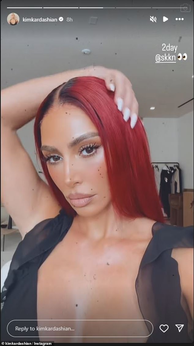 Kim Kardashian rocked her Instagram with striking red hair on Wednesday night