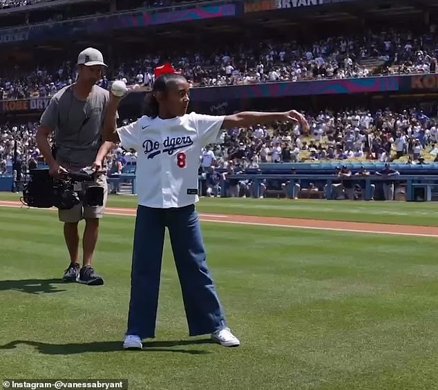 Vanessa posted a video on Instagram on Sunday of Bianka throwing the first pitch