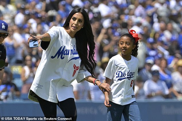 Vanessa Bryant and Bianka Bryant are seen at Dodger Stadium on Sunday afternoon