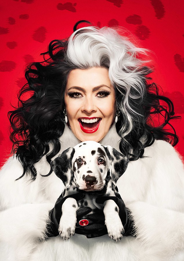 Kym transforms into Cruella de Vil in the musical performance 101 Dalmatians