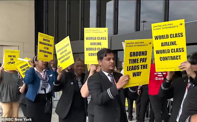 Today, flight attendants were spotted outside Newark Liberty International Airport, one of United's main airports, holding protest signs