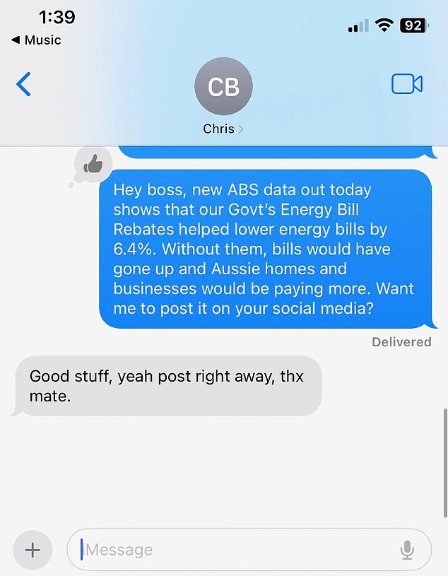 On Wednesday, a screenshot of text on Chris Bowen's X page was posted, reportedly showing an exchange between himself and his media representative