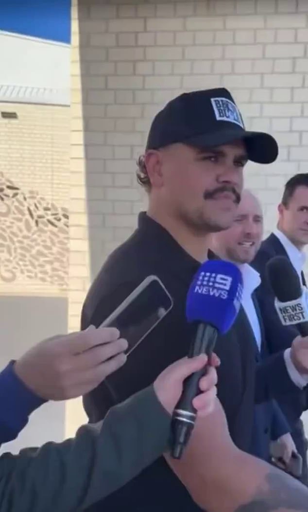 Latrell Mitchell spoke briefly to the media for the first time since the white powder scandal broke