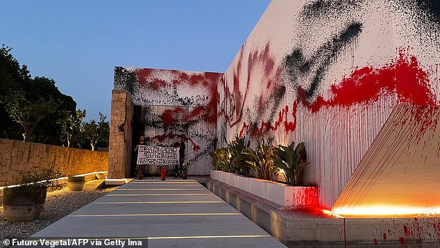 Left-wing eco-mafiosi have sprayed Lionel Messi's £10million Ibiza family home, pictured