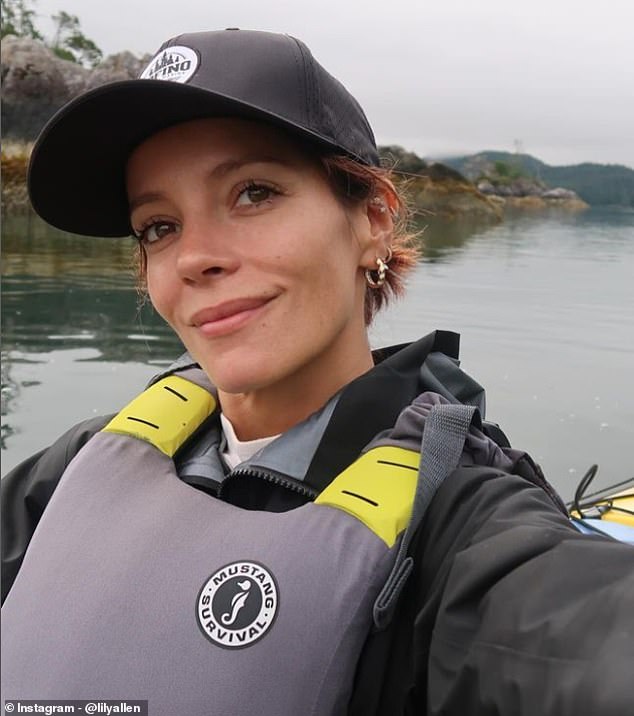 Former tomboy Lily Allen, 39, was spotted with a friend on a leisurely kayaking trip with friends in British Columbia on Wednesday.