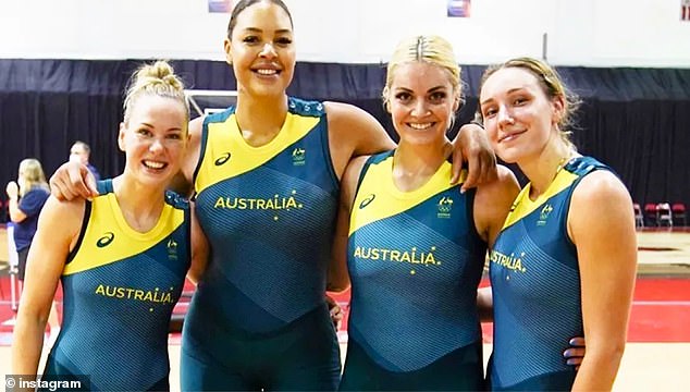 Cambage, second from left, has been banned from representing Australia by the Opals