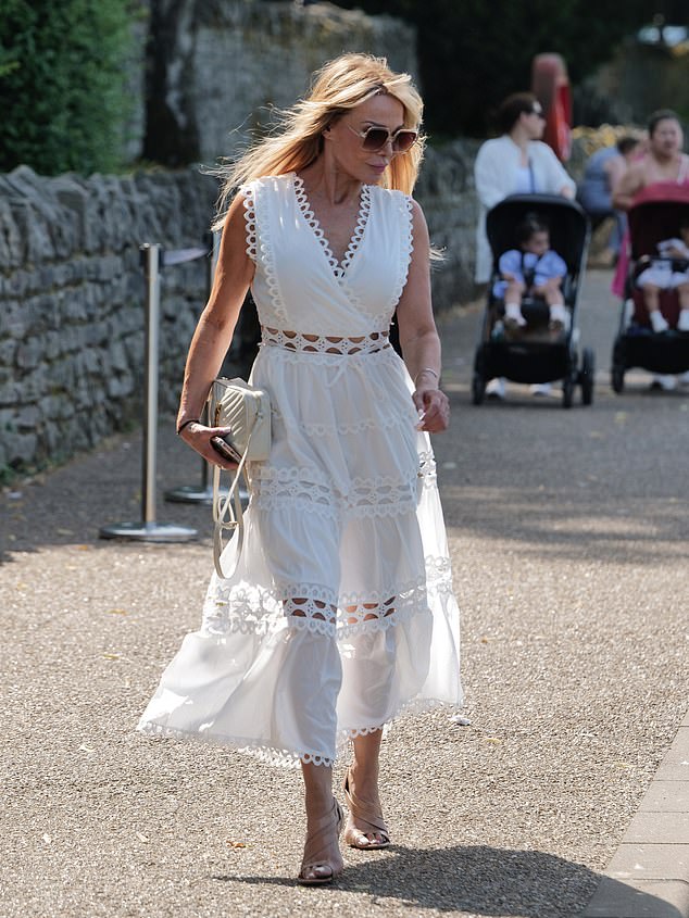 The chic dress featured a V-neck, a pleated edge at the bust, several cutouts and a semi-sheer skirt