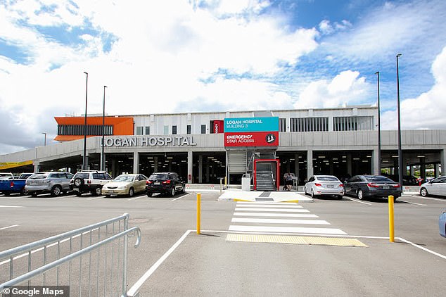 Queensland Police were called to Logan Hospital, southeast of Brisbane, at 11.20am after reports of a man with a weapon in the hospital (the hospital is pictured)