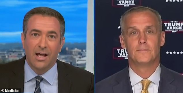 MSNBC host Ari Melber (left) had harsh words for conservative commentator Corey Lewandowski (right) after he was questioned about comments he made during his coverage of the Republican National Convention (RNC) last month