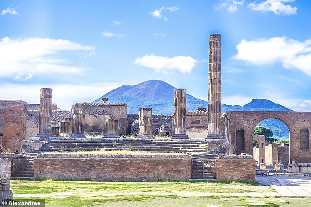 Back in time, 2,000 years later, Pompeii, 14 miles southeast of Naples, was a bustling city. But on August 24, 79 AD, it was destroyed by the eruption of nearby Vesuvius.