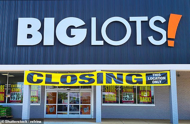 Home goods discounter Big Lots is reportedly on the brink of bankruptcy after years of declining sales and store closings (Pictured: A store closing in Manassas, Virginia)