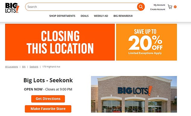 Locations that go out of business, such as one in Seekonk, Massachusetts, display a banner on their website that reads, “This location is closing,” along with a 20 percent off promotion