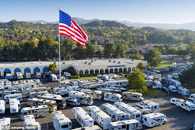 However, in April, San Joaquin County Community Development retired the flag, citing safety concerns and lack of permits. An unidentified Camping World store is seen here