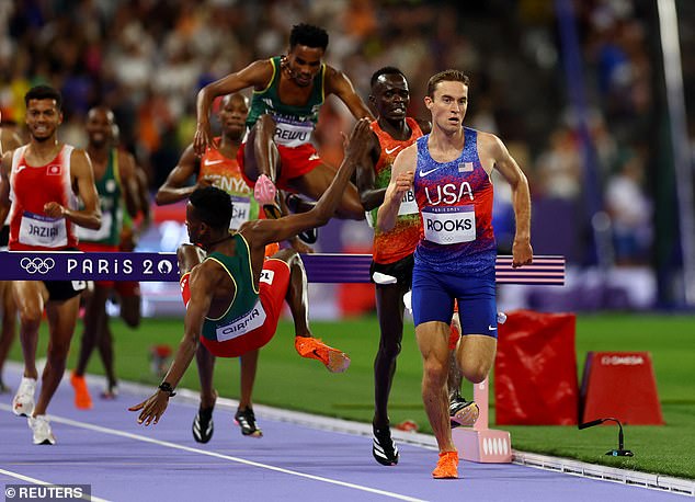 Lamecha Girma, the world record holder in the men's 3000m steeplechase, fell