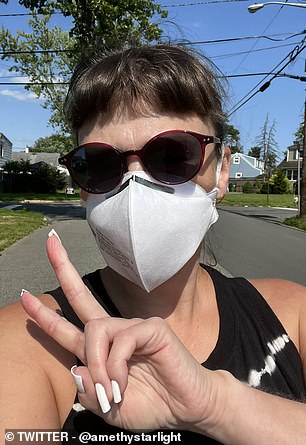 Sara Anne Willette (here) and Charis Hill are both still isolating, wearing masks and social distancing, four years after the Covid pandemic began