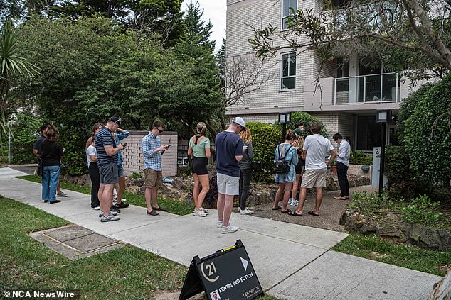 Melbourne single mother Jessica Das was left dejected after struggling to find a rental property. Pictured are potential tenants at an open inspection in Sydney