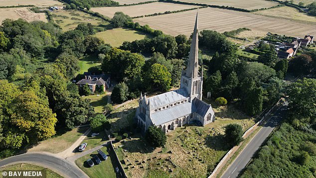 The service took place at the 14th century St Mary's Church in Snettisham, Norfolk, pictured today