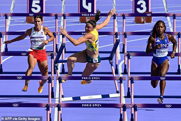 Australian Michelle Jenneke suffered a nasty fall during the 100m hurdles heats