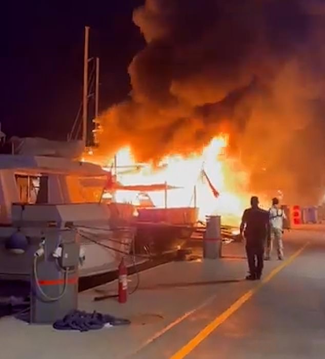 Shocking video footage shows dark clouds of smoke billowing into the night sky on Thursday evening as flames engulfed ships in Marina Zea in Piraeus