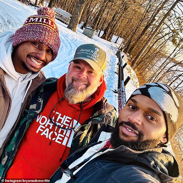 Bryan Demeritte, center, lives on a 25-acre farm in Waseca with his partners Deron Demeritte, right, and Joshua Rodriguez, left