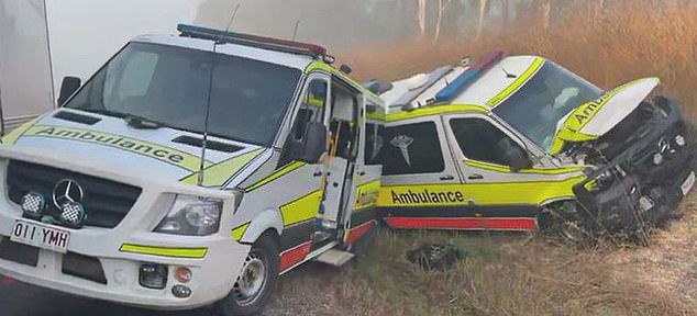 The two ambulances (pictured) were pushed off the road, causing the two vehicles to collide after emergency services were dispatched to the scene.