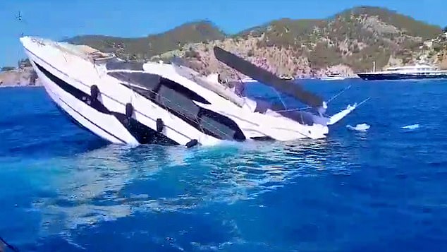 The luxury liner first ran into trouble around 10 a.m. local time on Saturday when other vessels in the area noticed that the yacht, which was moored off the coast of Camp de Mar in the southwest of the Balearic island, had partially sunk.