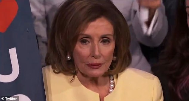 Nancy Pelosi looked less than convincing as she chanted “Thank you, Joe” during President Biden's speech at the Democratic National Convention