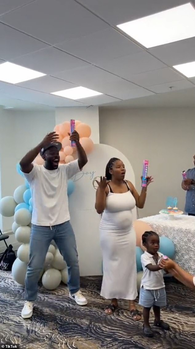 David Wilson and his wife Shannon were hosting a gender reveal party when the mother of the future father of two used the confetti popper before everyone in the room knew