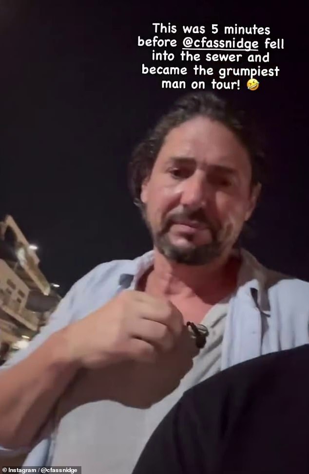 Celebrity chef Colin Fassnidge has escaped serious injury after falling into a drain while filming a new TV show on location in Cambodia. Pictured: Fassnidge in a video he shared on Instagram moments before his unfortunate accident