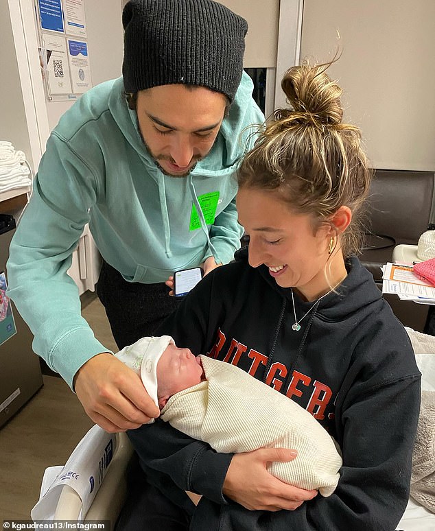 Johnny's daughter Noa was supposed to be the flower girl for Katie and Devin's wedding (pictured are Katie and Devin with Noa when she was born)