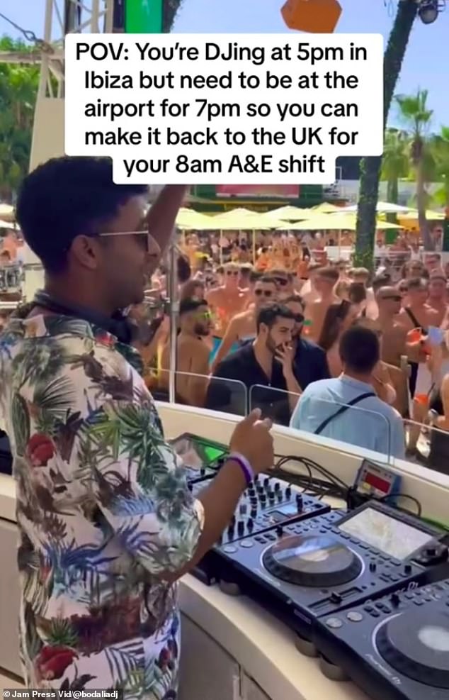 The doctor said he recently finished his shift in the ER at 1pm, then flew to Ibiza at 3pm and went DJing at 6pm. He was even back for his shift at 8am the next day.