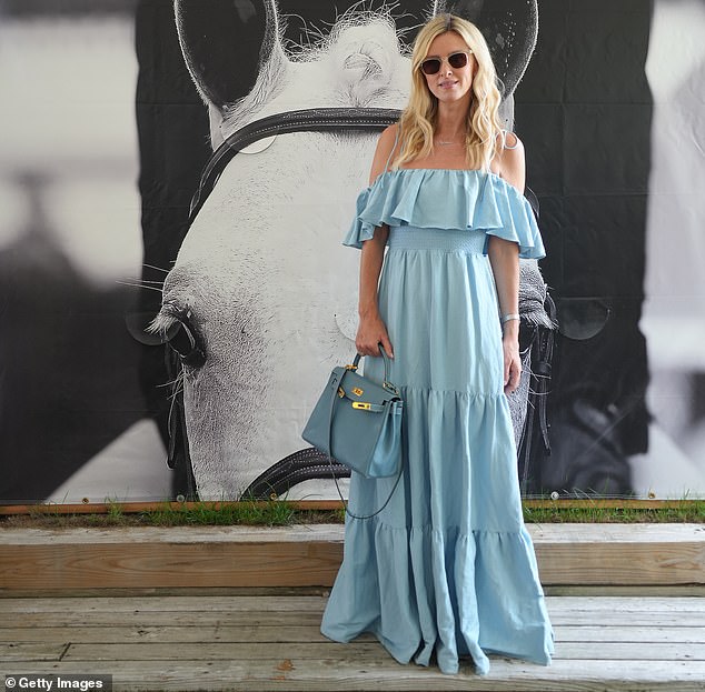 Nicky Hilton, 40, wore an off-the-shoulder blue dress on the opening day of the 2024 Hampton Classic Horse Show in New York